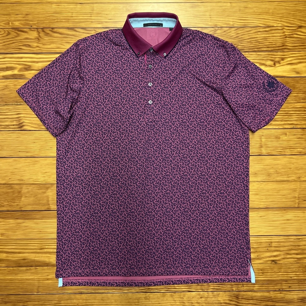 GREYSON CORAL DREAMS MENS PERFORMANCE POLO SIZE LARGE COLOR SASANQUA